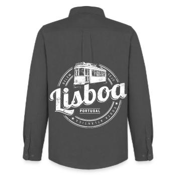 Lissabon Portugal mit Retro Tram Vintage Souvenir - Männer Oxford Hemd von Stanley/Stella - Anthrazit - Hinten - AI Model Male 185 dark (185cm)