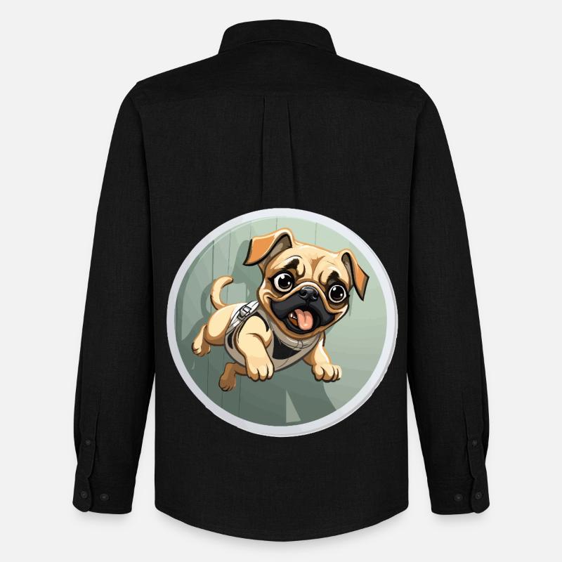 Quiekender Pug Sprinter - Männer Oxford Hemd von Stanley/Stella - Schwarz