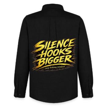 Silence Hooks – Mentalität beim größeren Karpfenangeln - Männer Oxford Hemd von Stanley/Stella - Schwarz - Hinten - AI Model Male 185 dark (185cm)