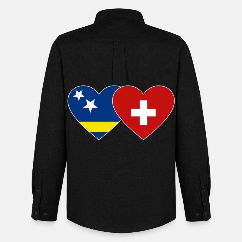Curacao_Schweiz_Flagge_Herz - Männer Oxford Hemd von Stanley/Stella - Schwarz