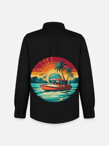 Retro Boat Sunset Tropics - Men's Oxford Shirt by Stanley/Stella - black