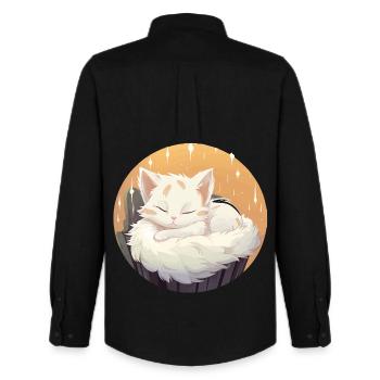 Chat endormi en cercle - Chemise Oxford homme Stanley/Stella - noir - Dos - AI Model Male 185 dark (185cm)
