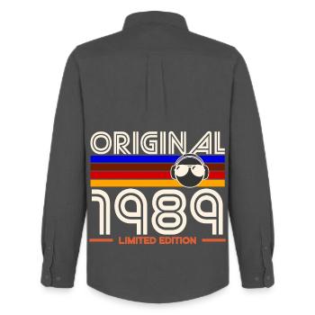 Originale limitierte Edition von 1989 - Männer Oxford Hemd von Stanley/Stella - Anthrazit - Hinten - AI Model Male 185 dark (185cm)