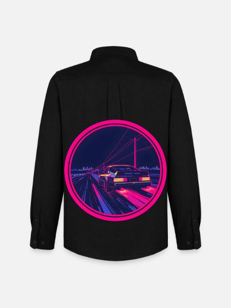 Retro Synthwave Cyberpunk Neon-Auto - Männer Oxford Hemd von Stanley/Stella - Schwarz