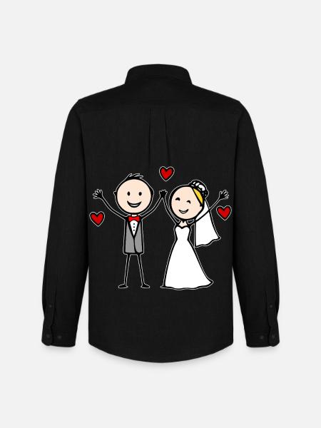 Hochzeitspaar Cartoon fröhlich - Männer Oxford Hemd von Stanley/Stella - Schwarz