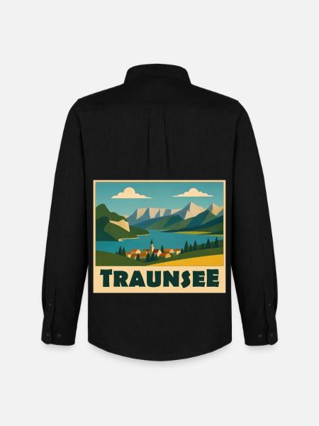 Traunsee Minimal - Männer Oxford Hemd von Stanley/Stella - Schwarz
