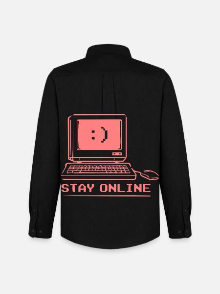 Stay Online Retro Computer - Men's Oxford Shirt by Stanley/Stella - black