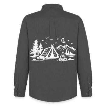 Camping Zelt - Männer Oxford Hemd von Stanley/Stella - Anthrazit - Hinten - AI Model Male 185 dark (185cm)