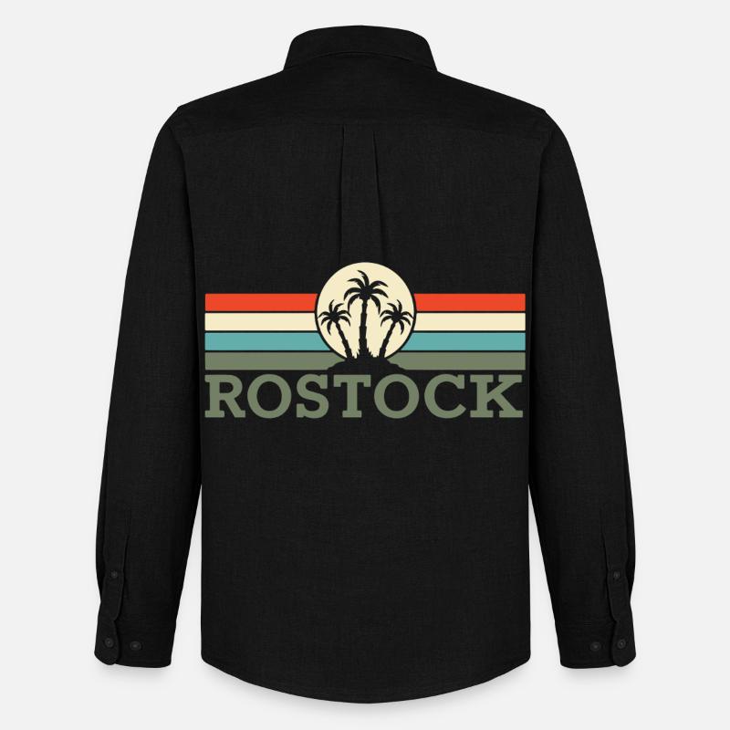 Rostock Retro Palms - Männer Oxford Hemd von Stanley/Stella - Schwarz