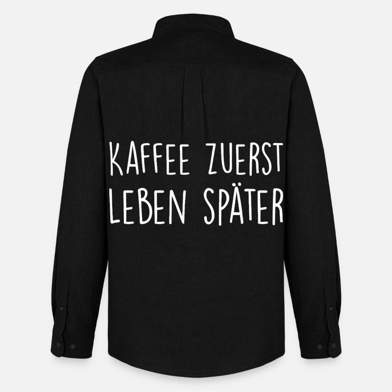 Kaffee zuerst, Leben später - Männer Oxford Hemd von Stanley/Stella - Schwarz