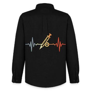 Tiermedizin Spritze EKG - Männer Oxford Hemd von Stanley/Stella - Schwarz - Hinten - AI Model Male 185 dark (185cm)