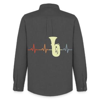 Vintage Tuba Heart Line - Men's Oxford Shirt by Stanley/Stella - anthracite - Back - AI Model Male 185 dark (185cm)