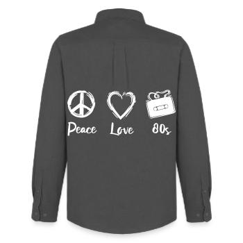 Frieden Liebe 80er Jahre - Männer Oxford Hemd von Stanley/Stella - Anthrazit - Hinten - AI Model Male 185 dark (185cm)