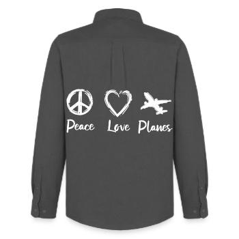 Peace Love Planes - Männer Oxford Hemd von Stanley/Stella - Anthrazit - Hinten - AI Model Male 185 dark (185cm)
