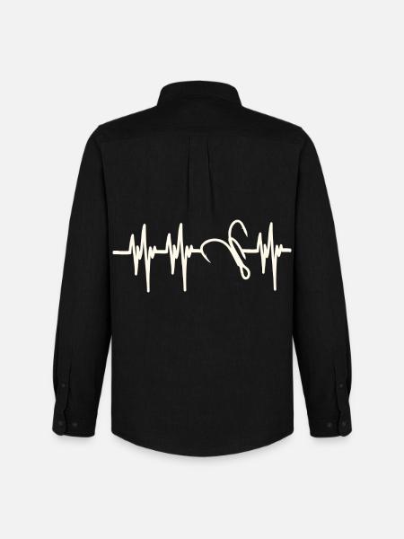 Heartbeat Fish Hook - Men's Oxford Shirt by Stanley/Stella - black