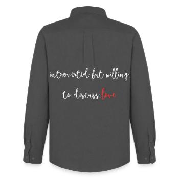 Introverted But Willing To Discuss Love V Day - Men's Oxford Shirt by Stanley/Stella - anthracite - Back - AI Model Male 185 dark (185cm)