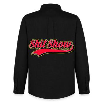 Shit Show Retro-Stil Logo - Männer Oxford Hemd von Stanley/Stella - Schwarz - Hinten - AI Model Male 185 dark (185cm)