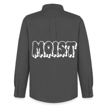 Feuchter tropfender Text - Männer Oxford Hemd von Stanley/Stella - Anthrazit - Hinten - AI Model Male 185 dark (185cm)