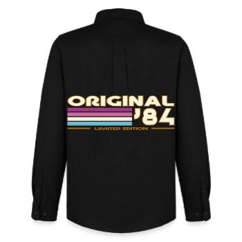 Originale 84 Pastellstreifen - Männer Oxford Hemd von Stanley/Stella - Schwarz - Hinten - AI Model Male 185 dark (185cm)