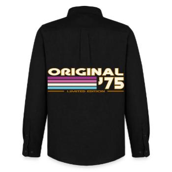 Originale 75er Vintage-Streifen - Männer Oxford Hemd von Stanley/Stella - Schwarz - Hinten - AI Model Male 185 dark (185cm)