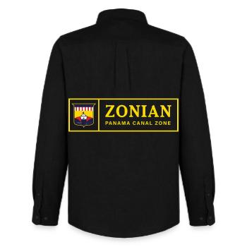 Zonian Panama Canal Zone Vintage Design Rétro - Chemise Oxford homme Stanley/Stella - noir - Dos - AI Model Male 185 dark (185cm)