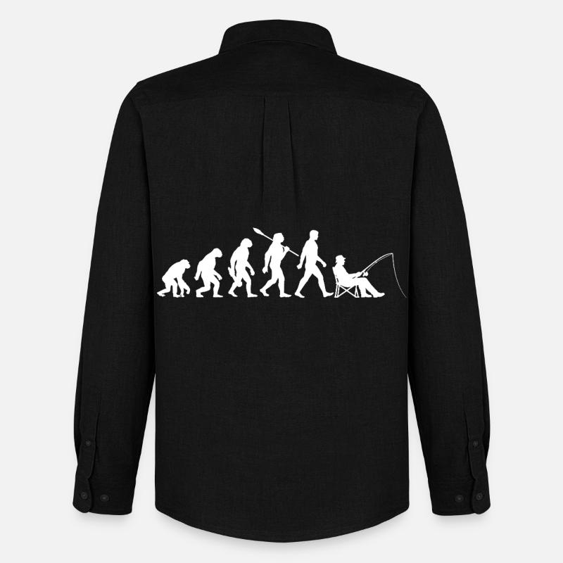 Evolution - Pêcheur, Cadeau de pêche - Chemise Oxford homme Stanley/Stella - noir