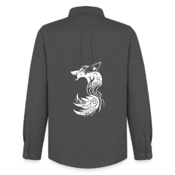 White Tribal Fantasy Fox - Men's Oxford Shirt by Stanley/Stella - anthracite - Back - AI Model Male 185 dark (185cm)