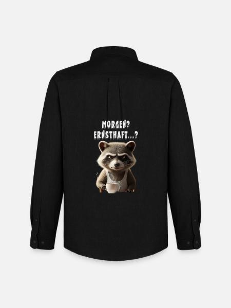 Grumpy raccoon with coffee saying morning grouch - Men's Oxford Shirt by Stanley/Stella - black