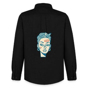 Female face #7 - Männer Oxford Hemd von Stanley/Stella - Schwarz - Hinten - AI Model Male 185 dark (185cm)