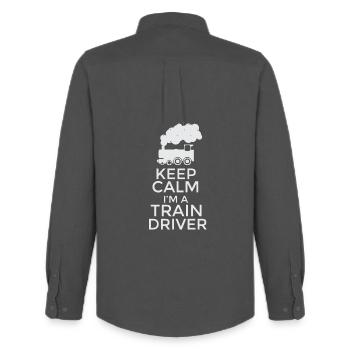 Keep Calm I'm a Train Driver T-Shirt Design - Men's Oxford Shirt by Stanley/Stella - anthracite - Back - AI Model Male 185 dark (185cm)