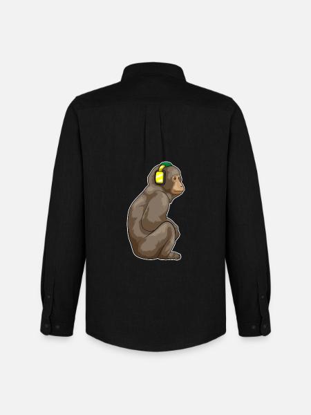 Monkey Headphone Music - Men's Oxford Shirt by Stanley/Stella - black
