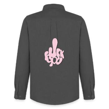 Fuck You in Bubble Letters - Men's Oxford Shirt by Stanley/Stella - anthracite - Back - AI Model Male 185 dark (185cm)