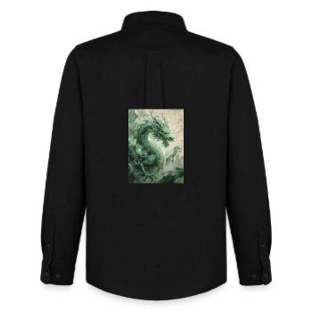 The Ruler of the East: The Azure Dragon (Qinglong) - Men's Oxford Shirt by Stanley/Stella - black - Back - AI Model Male 185 dark (185cm)