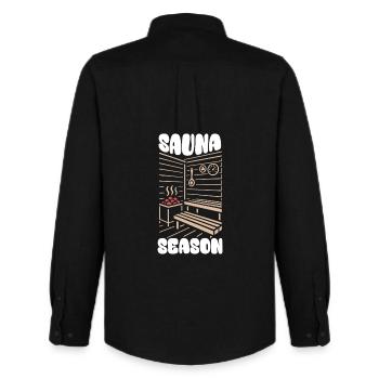 Saison du sauna - Sauna - Dicton - Chemise Oxford homme Stanley/Stella - noir - Dos - AI Model Male 185 dark (185cm)