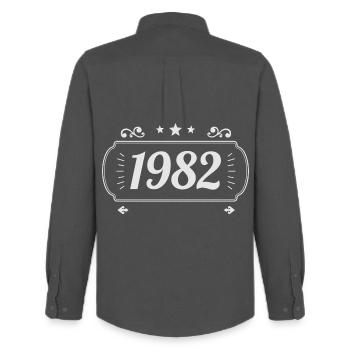 Vintage 1982 Rétro Anniversaire 1982  - Chemise Oxford homme Stanley/Stella - charbon - Dos - AI Model Male 185 dark (185cm)