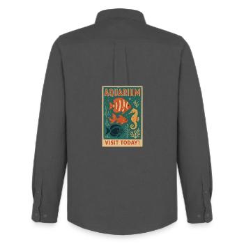 Vintage Tropical Fish Poster - Retro Acquat Art - Men's Oxford Shirt by Stanley/Stella - anthracite - Back - AI Model Male 185 dark (185cm)
