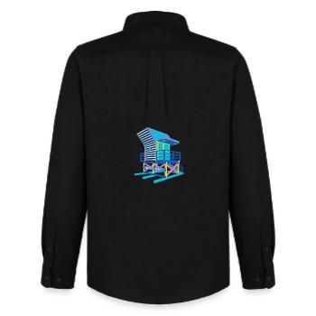 Stand de plage à Alicante - Chemise Oxford homme Stanley/Stella - noir - Dos - AI Model Male 185 dark (185cm)