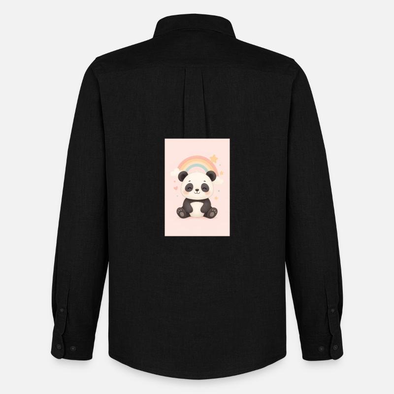 Süßer Panda mit Regenbogen und Sternen - Männer Oxford Hemd von Stanley/Stella - Schwarz