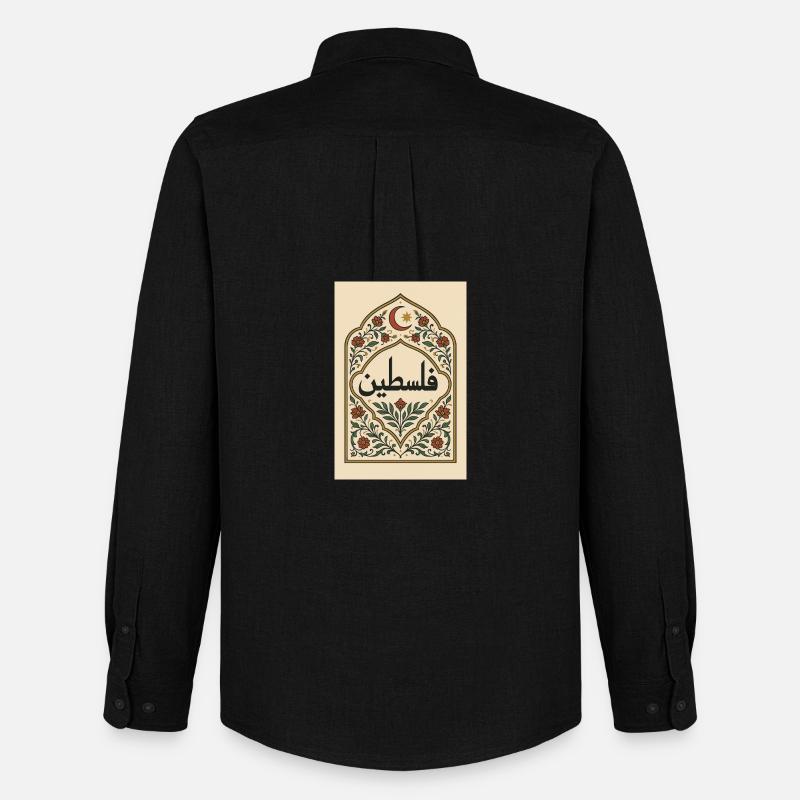 Palestinian Calligraphy with Floral Pattern - Men's Oxford Shirt by Stanley/Stella - black