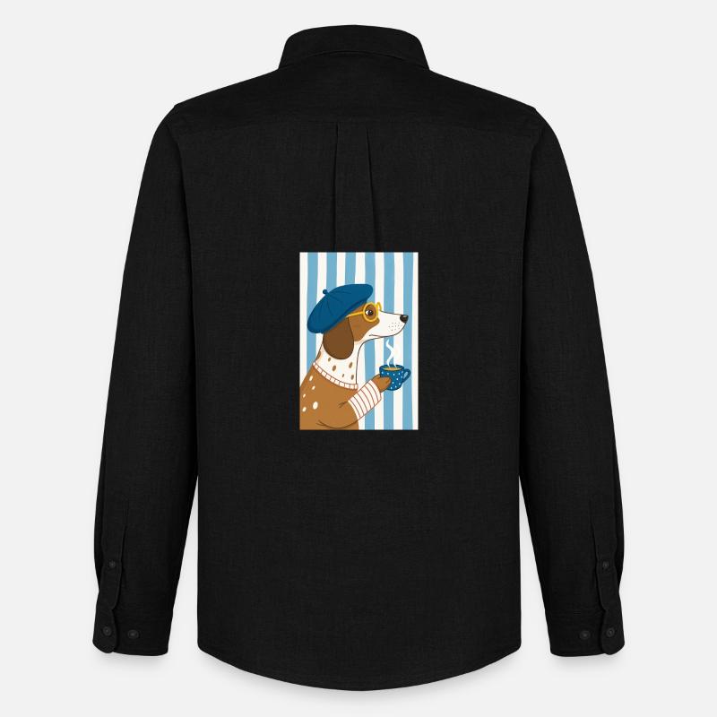 Schicker Hundekaffee und Baskenmütze - Männer Oxford Hemd von Stanley/Stella - Schwarz