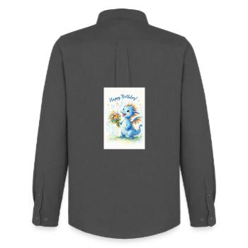 Blauer Drache mit Blumenstrauß - Männer Oxford Hemd von Stanley/Stella - Anthrazit - Hinten - AI Model Male 185 dark (185cm)