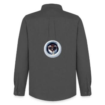 Pinguin mit Sonnenbrille und Strohhalm durch Eis - Männer Oxford Hemd von Stanley/Stella - Anthrazit - Hinten - AI Model Male 185 dark (185cm)
