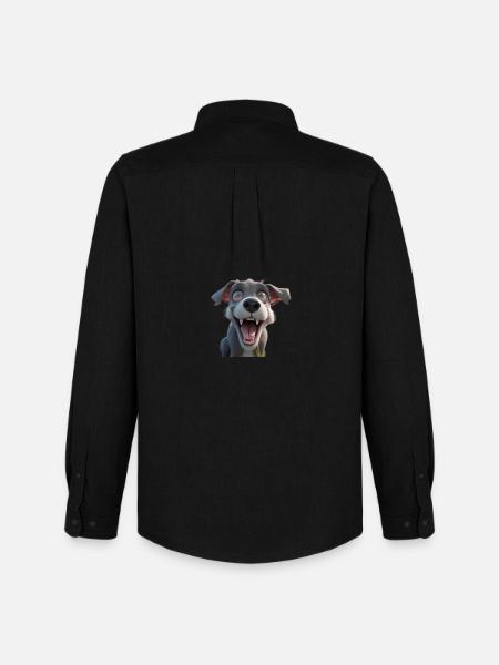 Excited Cartoon Pup - Men's Oxford Shirt by Stanley/Stella - black