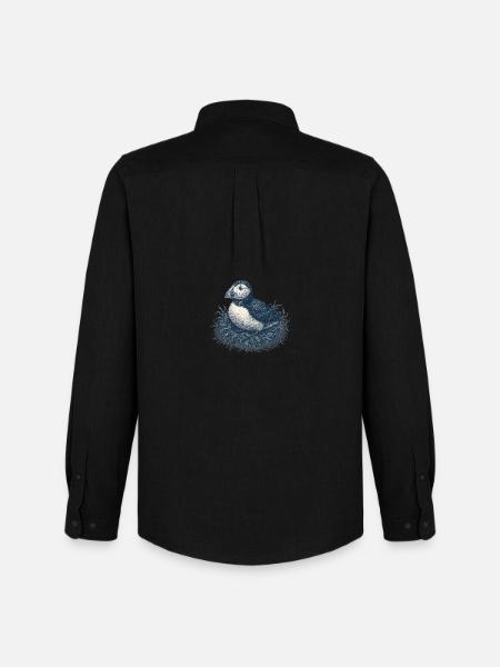 Detailed Puffin Nest Illustration - Men's Oxford Shirt by Stanley/Stella - black