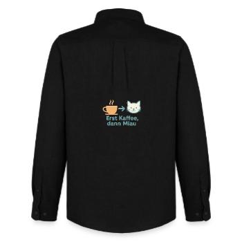 First coffee, then meow - Men's Oxford Shirt by Stanley/Stella - black - Back - AI Model Male 185 dark (185cm)