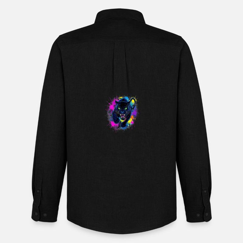 Neon Panther Farbexplosion - Männer Oxford Hemd von Stanley/Stella - Schwarz