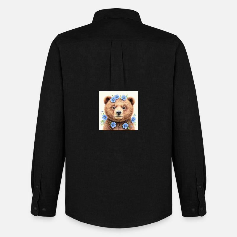 Blue Flower Bear Vorlagen - Männer Oxford Hemd von Stanley/Stella - Schwarz