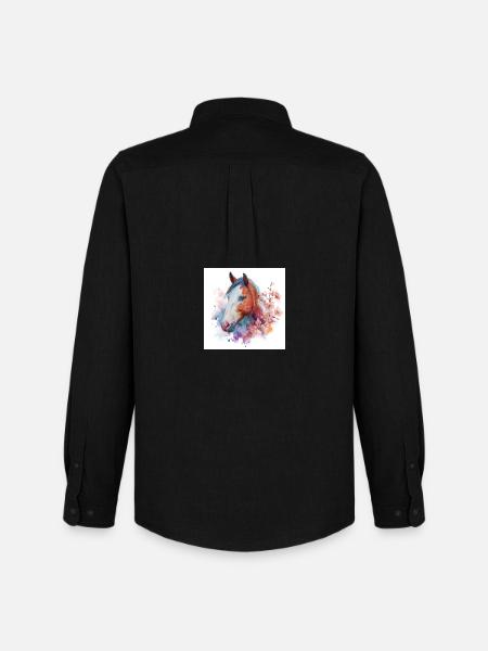 Aquarell Pferdeblüten-Porträt - Männer Oxford Hemd von Stanley/Stella - Schwarz
