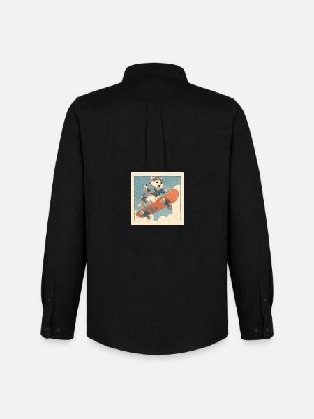 Retro Cat Skateboarder in Flight - Men's Oxford Shirt by Stanley/Stella - black
