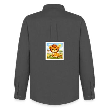Sunny the Little Lion - Men's Oxford Shirt by Stanley/Stella - anthracite - Back - AI Model Male 185 dark (185cm)